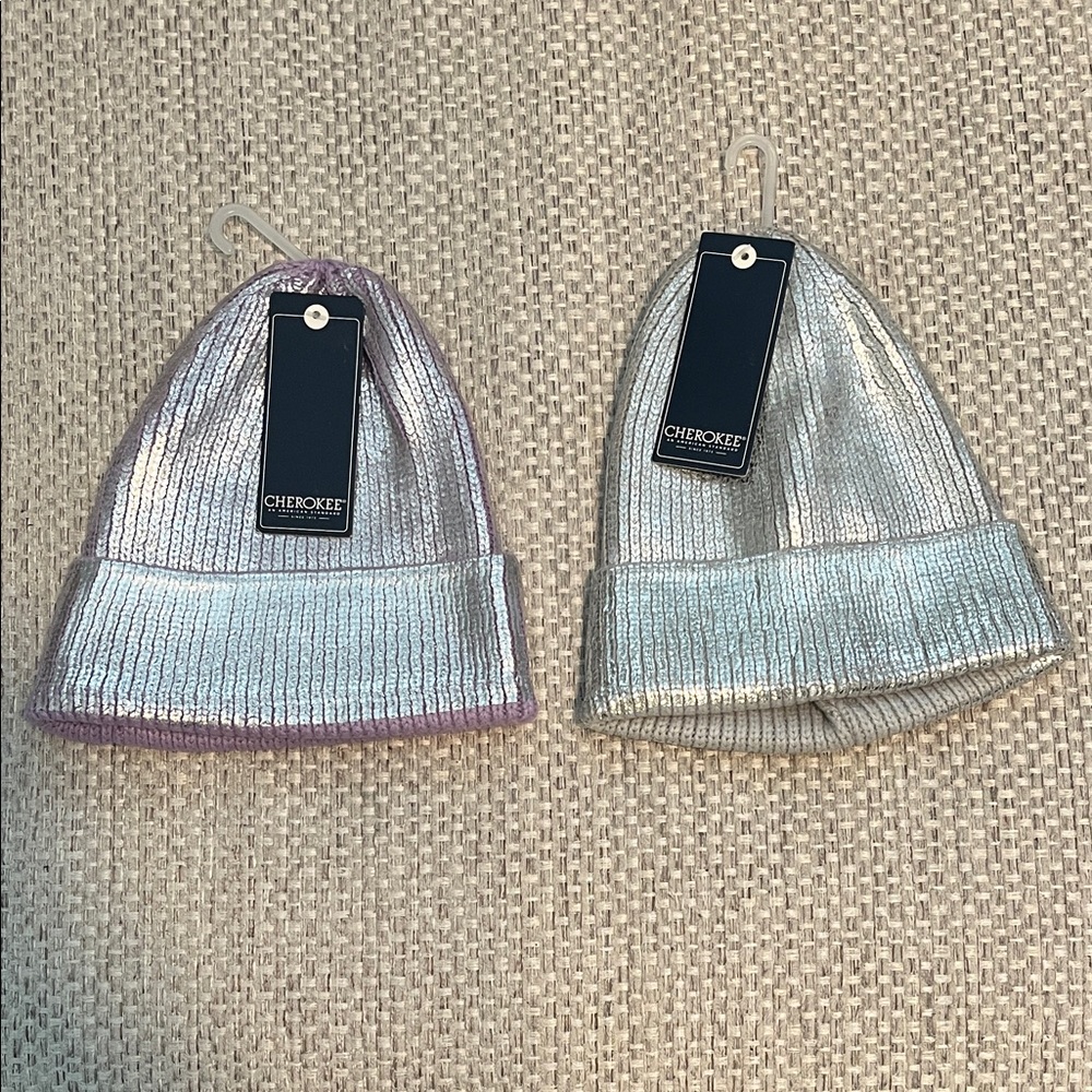Cherokee Kids' Shimmering Silver and Lavender Beanie Duo